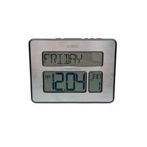 La Crosse Technology C86286 Atomic Full Calendar Digital‎ Silver Wall Clock EUC